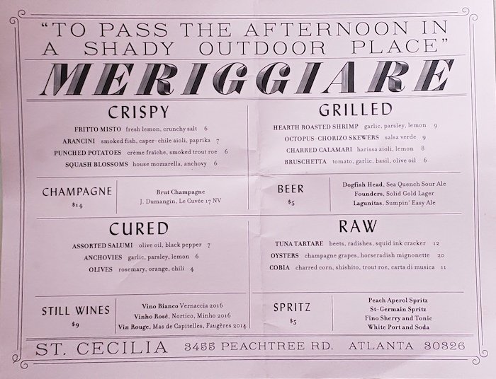 st cecilia apero menu